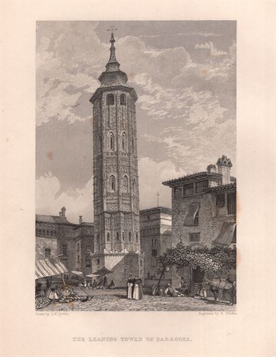 Saragoza, The leaning Tower of Saragoza, Spagna, 1833
