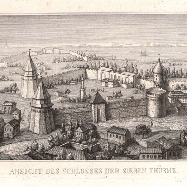 Lubecca, Germania, Le sette torri, ansicht des schlosses der sieben thurme, 1850