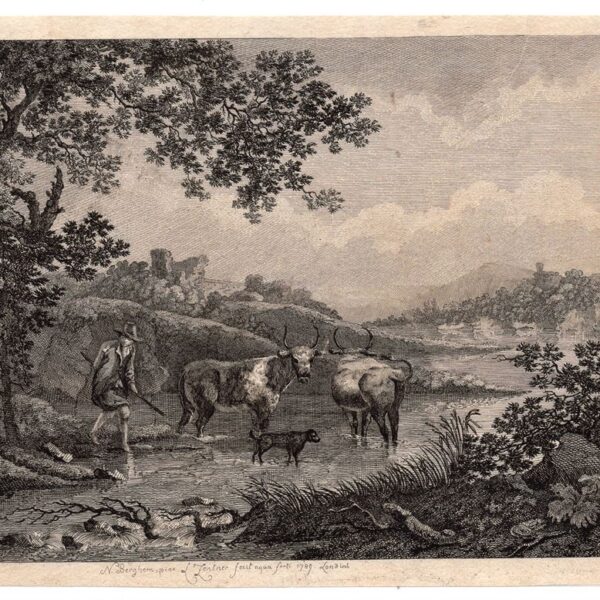 L.A. Zentner, N. Berghem, Paesaggio con mucche, 1789