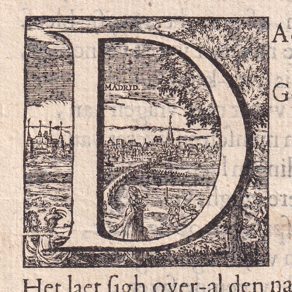 Capolettera, lettera D, xilografia del 1636