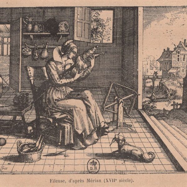La filatrice, xilografia dell'800