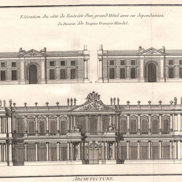 Architettura, prospetto di un grand Hotel, disegno di J.F.Blondel, 1771