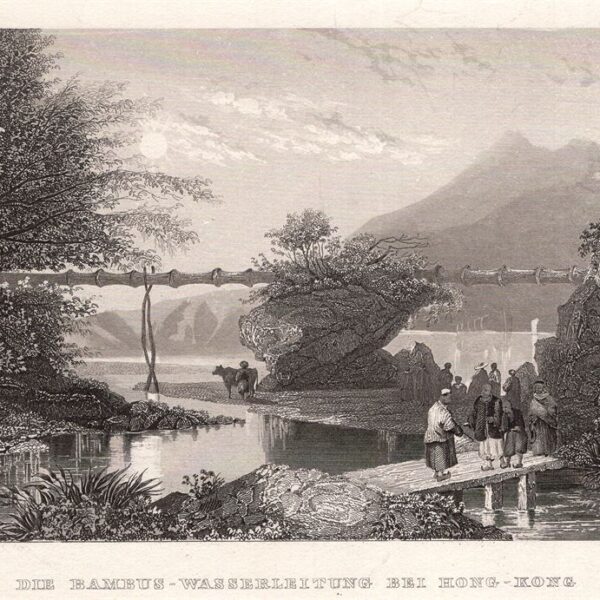 Hong KOng, die bambus wasserleitung, Cina, 1850