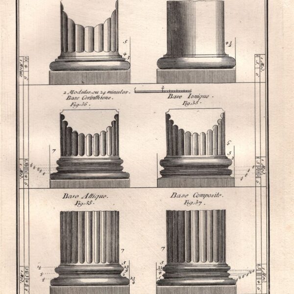 Architettura, basi dei capitelli, vari stili, 1771