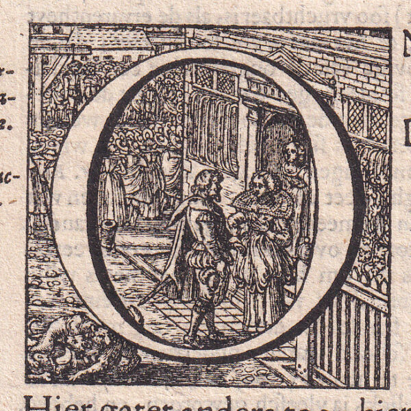 Capolettera, lettera O, xilografia del 1636