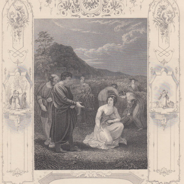 Ruth cleaning. Booz e Rut. Acquaforte 1830