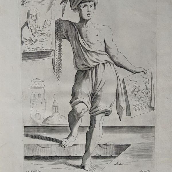 Mitelli Giuseppe Maria, Arti e Mestieri per la via, Venditore di rosari e immagini sacre, 1660