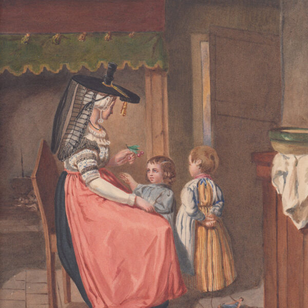 Scena di interno con bambini, acquerello 1850