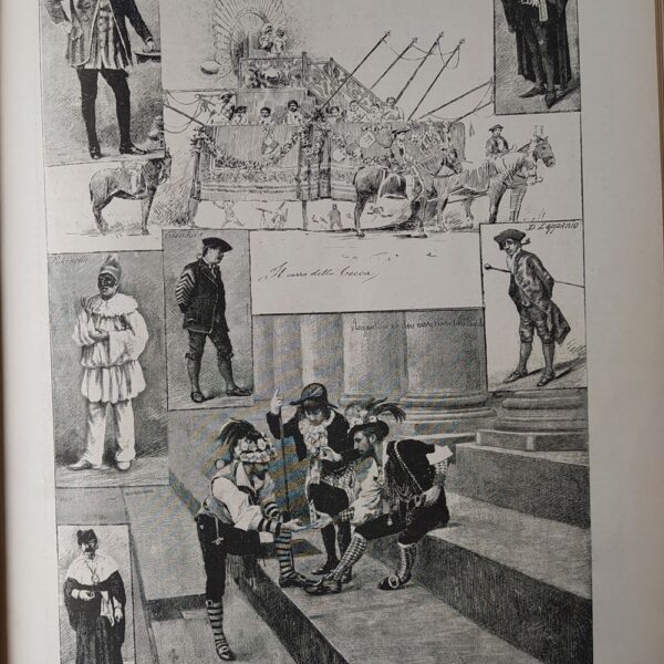 Il Carnevale a Milano, disegno di E. Ximenes, le maschere, 1884