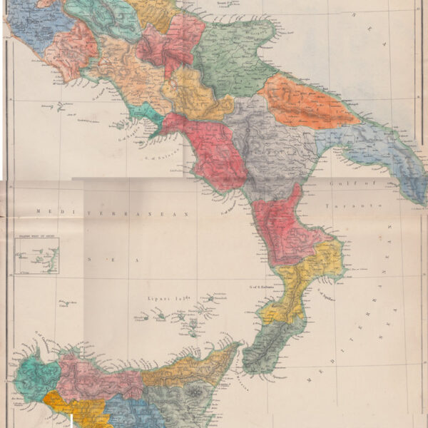 1860, Carta dell'Italia Centro-Meridionale colorata