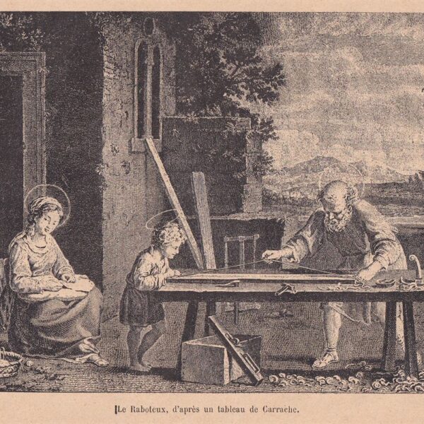 Falegname, la Sacra Famiglia, xilografia dell'800