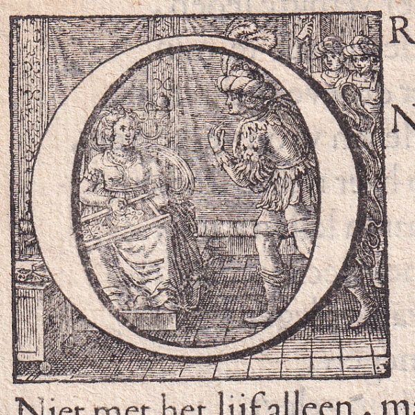 Capolettera, lettera O, xilografia del 1636
