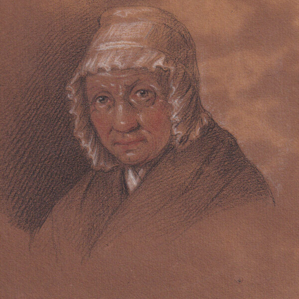 Matita su carta marrone, Volto di vecchia, XIX sec.