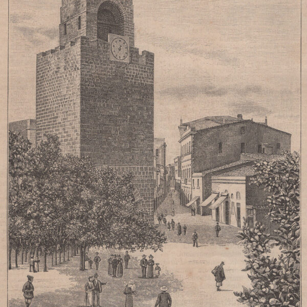 Oristano, Piazza del Mercato e Torre San Cristofaro, 1890
