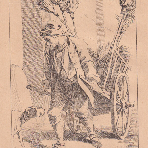 Venditore ambulante di scope, xilografia dell'800