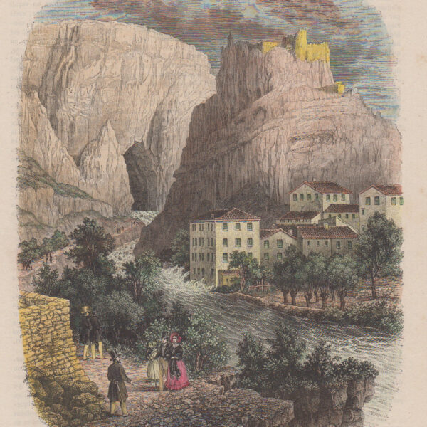 La Fontaine de Vaucluse.  Francia Xilografia 1842