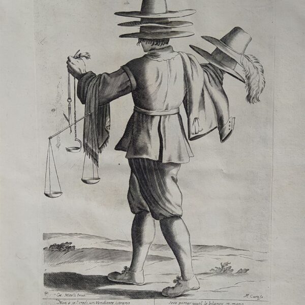 Mitelli Giuseppe Maria, Arti e Mestieri per la via, Venditore di abiti usati con bilancia, 1660