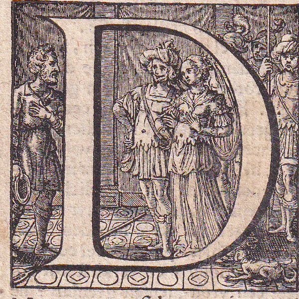 Capolettera, lettera D, xilografia del 1636