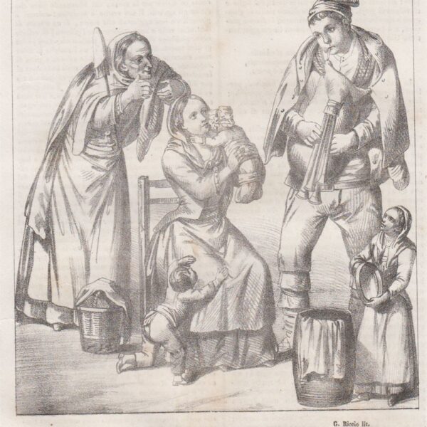 Una famiglia siciliana. Litografia. 1845