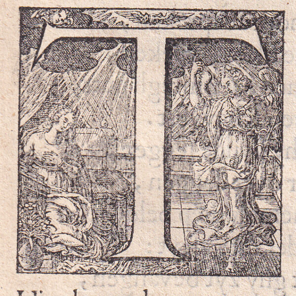 Capolettera, lettera T, xilografia del 1636
