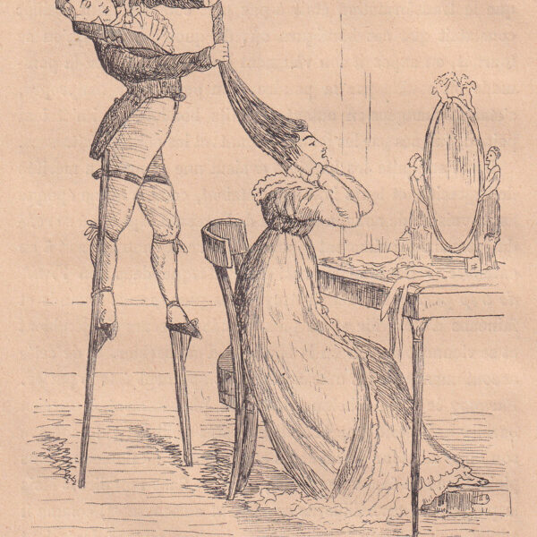 Il parrucchiere, xilografia dell'800