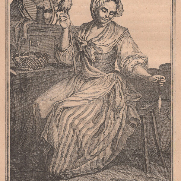 La bella filatrice, xilografia dell'800