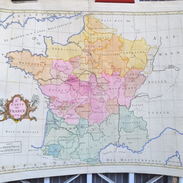Kitchin Grande mappa della francia del 1754 colorazione coeva cm.50x60
