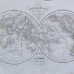 1838 Mappamondo in due emisferi colorato al contorno Delamarche