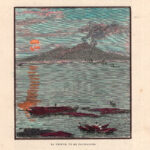 1880 Napoli Vesuvio xilografia acquarellata