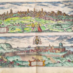 1578, Georg Braun, Frans Hogenberg, mappa di Orvieto e Loreto acquarellata