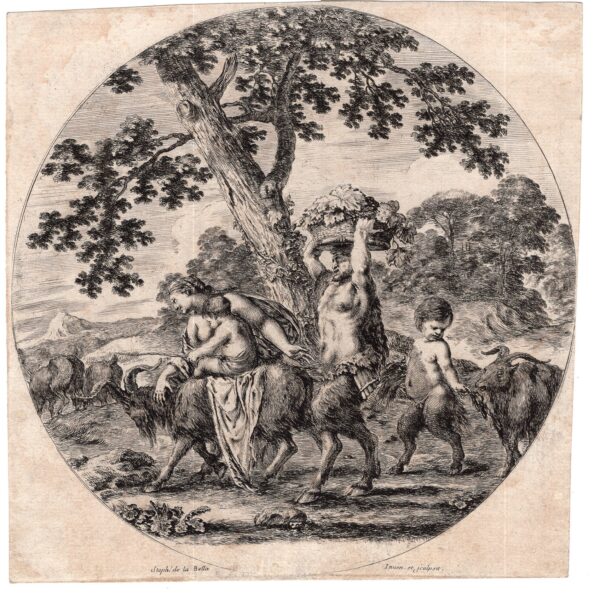 Stefano Della Bella, La famiglia del satiro, 1657 acquaforte originale