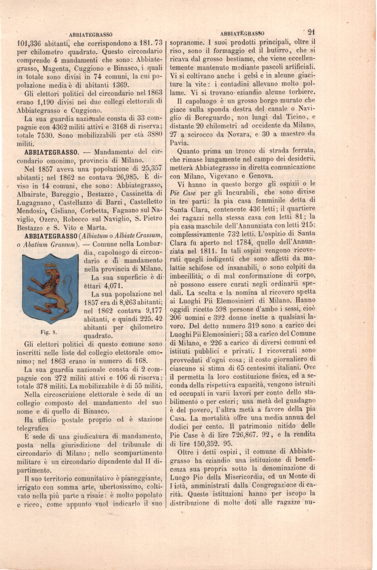 Abbiategrasso, stemma civico, acquarellato d'epoca, 1865 - immagine 2
