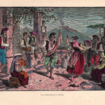 1880 La Tarantella ad Ischia xilografia acquarellata