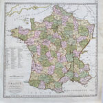 Samuel John Neele (1763 - 1824) mappa della Francia colorata d'epoca 1798
