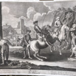 La Piroetta grande stampa equitazione cavallo XVIII secolo acquatinta cm 40x55