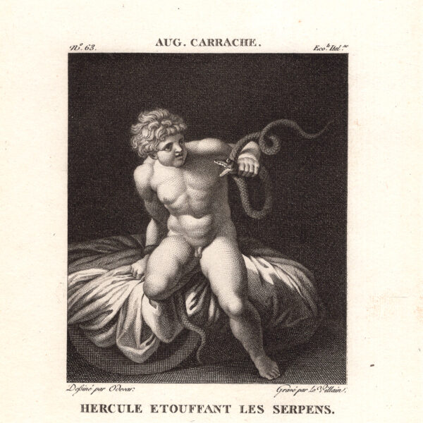 Ercole che soffoca i serpenti da Agostino Carracci, acquaforte del 1840-50