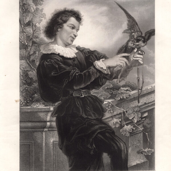 Il Falconiere, A.H.Payne, acquaforte del 1840-50