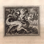Apollo ed il serpente Pitone, Metamorfosi di Ovidio, acquaforte del 1676
