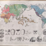 Etnografia, Mappa del mondo antico, crani di uomini preistorici, Neanderthal, 1850