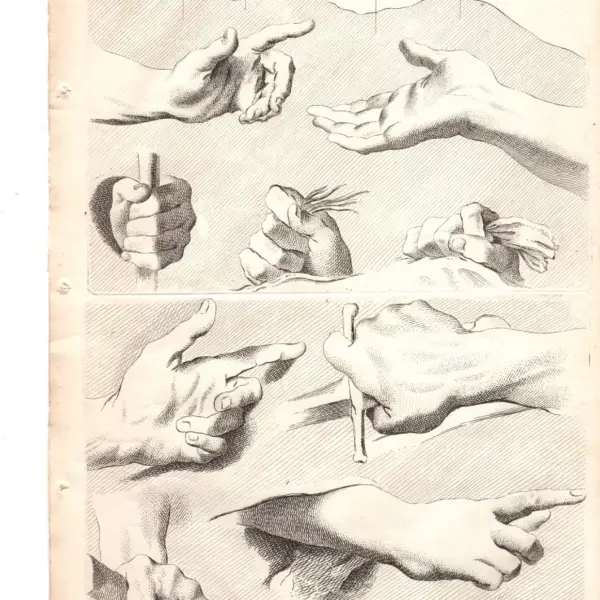 Gerard de Lairesse (1641-1711) principi del disegno studi di mani, XVIII secolo