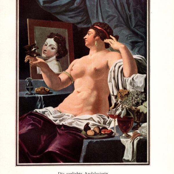 La donna andalusa innamorata  Incisione a colori spagnola di Noirdemange