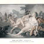 Giove e Callisto.  Scena mitologica  Incisione a colori francese galante da un dipinto di J. B. Huet