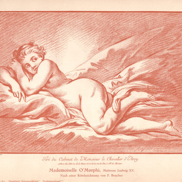 Mademoiselle O'Morphi, amante di Luigi XV. Da un disegno a sanguigna di F. Boucher stampa erotica