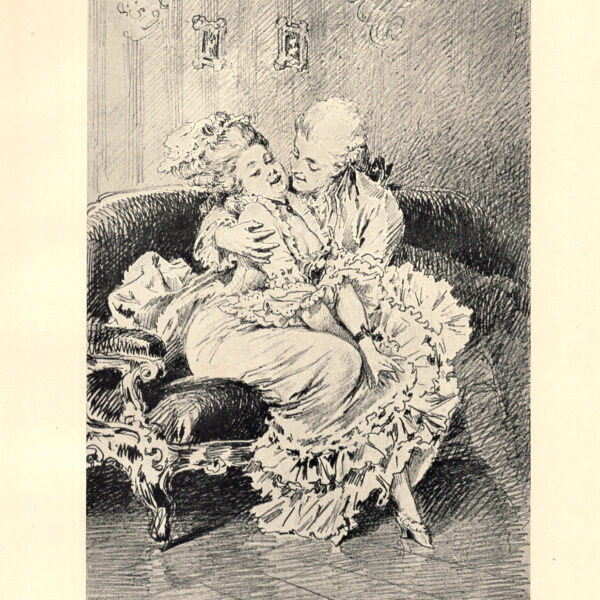 Flirtare  Acquaforte di Heinrich Lossow. 1878 stampa erotica