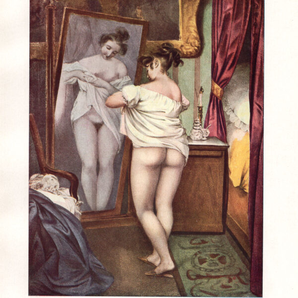 Finalmente catturato!  Litografia colorata galante di Deveria. 1835 stampa erotica