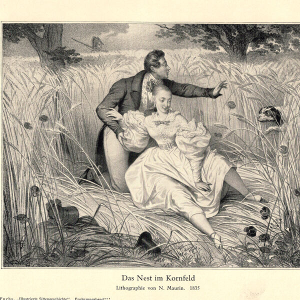 Il nido nel campo di grano  Litografia di N. Maurin stampa erotica