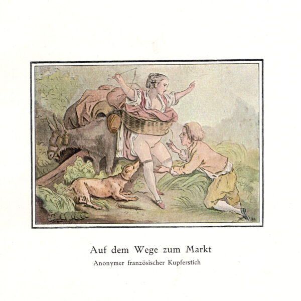 Sulla strada per il mercato  Incisione francese anonima stampa erotica