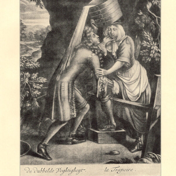 La doppia umidità.  Galante incisione su rame olandese  17 ° secolo stampa erotica