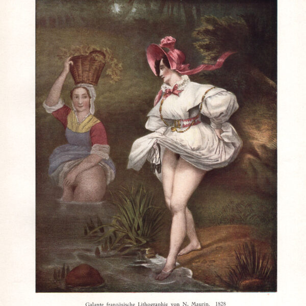 Donne al bagno Litografia francese galante di N. Maurin. 1828 stampa erotica