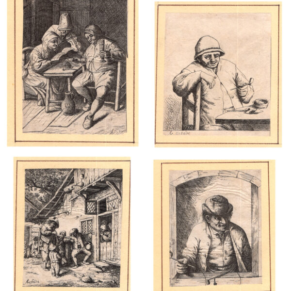 Lotto di 4 acqueforti da Adriaen Van Ostade, epoca fine XVIII secolo